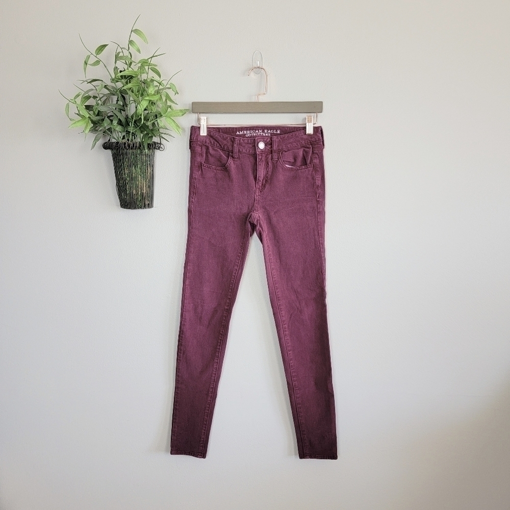 American Eagle Jegging Mid Rise Burgundy Skinny Super Stretch Legging AE 2 Jeans